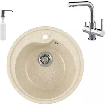 Кухонная мойка и смеситель GreenStone GRS-45-328 Lemark Comfort LM3061C с сифоном и дозатором, бежевая