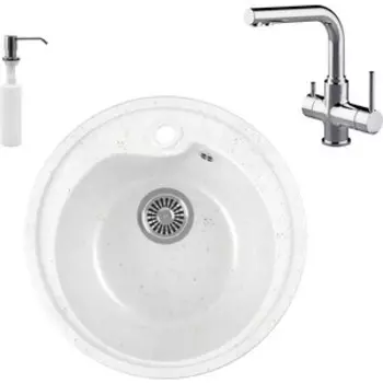 Кухонная мойка и смеситель GreenStone GRS-45-331 Lemark Comfort LM3061C с сифоном и дозатором, белая
