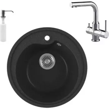 Кухонная мойка и смеситель GreenStone GRS-45-343 Lemark Comfort LM3061C с сифоном и дозатором, антрацит