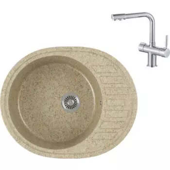 Кухонная мойка и смеситель GreenStone GRS-62-302 Haiba HB70088 с сифоном, песочный