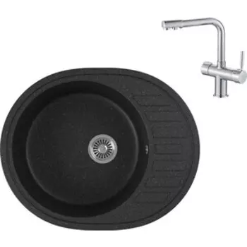Кухонная мойка и смеситель GreenStone GRS-62-308 Haiba HB70088 с сифоном, черная