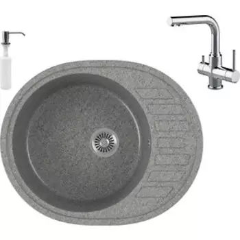 Кухонная мойка и смеситель GreenStone GRS-62-309 Lemark Comfort LM3061C с сифоном и дозатором, темно-серая