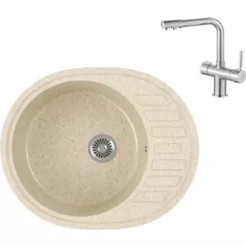Кухонная мойка и смеситель GreenStone GRS-62-328 Haiba HB70088 с сифоном, бежевая