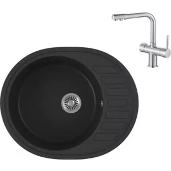 Кухонная мойка и смеситель GreenStone GRS-62-343 Haiba HB70088 с сифоном, антрацит
