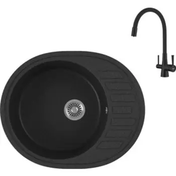 Кухонная мойка и смеситель GreenStone GRS-62-343 Lemark Comfort LM3075BL с сифоном, антрацит