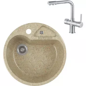 Кухонная мойка и смеситель GreenStone GRS-08K-302 Haiba HB70088 с сифоном, песочная