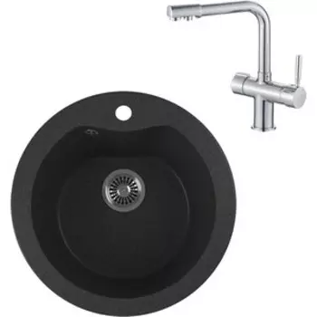 Кухонная мойка и смеситель GreenStone GRS-08S-343 Haiba HB70088 с сифоном, антрацит