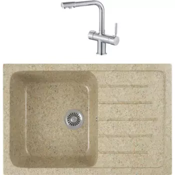 Кухонная мойка и смеситель GreenStone GRS-76-302 Haiba HB70088 с сифоном, песочная
