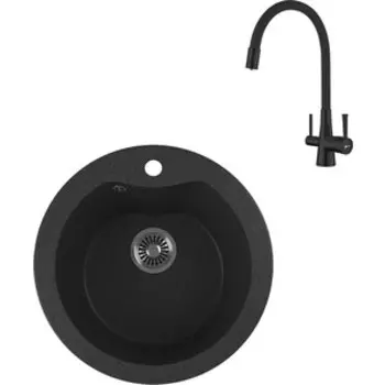 Кухонная мойка и смеситель GreenStone GRS-08S-343 Lemark Comfort LM3075BL с сифоном, антрацит