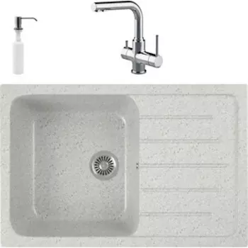 Кухонная мойка и смеситель GreenStone GRS-76-310 Lemark Comfort LM3061C с сифоном и дозатором, серая