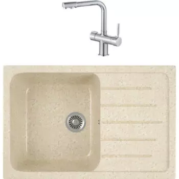 Кухонная мойка и смеситель GreenStone GRS-76-328 Haiba HB70088 с сифоном, бежевая