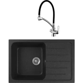 Кухонная мойка и смеситель GreenStone GRS-76-308 Lemark Comfort LM3070C с сифоном, черная