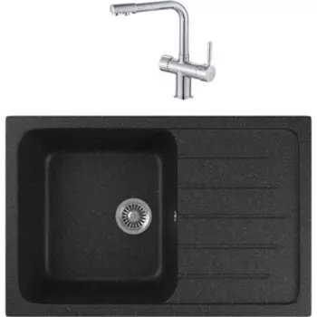 Кухонная мойка и смеситель GreenStone GRS-76-308 Haiba HB70088 с сифоном, черная