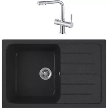 Кухонная мойка и смеситель GreenStone GRS-76-343 Haiba HB70088 с сифоном, антрацит