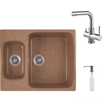 Кухонная мойка и смеситель GreenStone GRS-09-307 Lemark Comfort LM3061C с сифоном и дозатором, терракот
