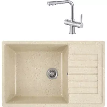 Кухонная мойка и смеситель GreenStone GRS-78L-328 Haiba HB70088 с сифоном, бежевая