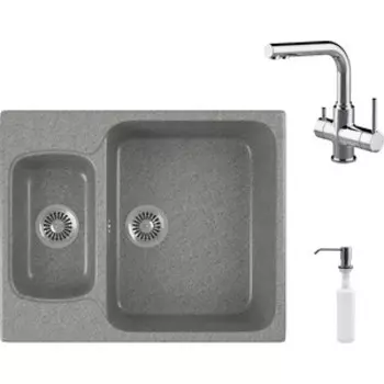 Кухонная мойка и смеситель GreenStone GRS-09-309 Lemark Comfort LM3061C с сифоном и дозатором, темно-серая