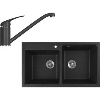 Кухонная мойка и смеситель GreenStone GRS-85k-308, GS-001-308 черный