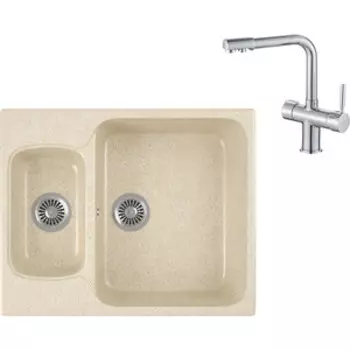 Кухонная мойка и смеситель GreenStone GRS-09-328 Haiba HB70088 с сифоном, бежевая
