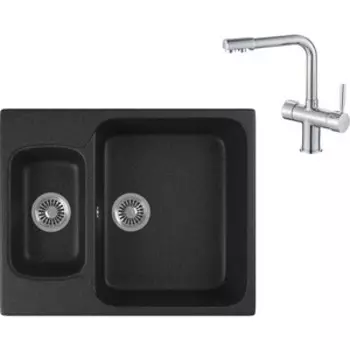 Кухонная мойка и смеситель GreenStone GRS-09-308 Haiba HB70088 с сифоном, черная