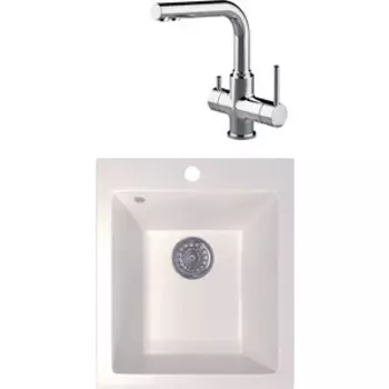 Кухонная мойка и смеситель Mixline ML-GM14 белая 331 (4630030633709, LM3061C)