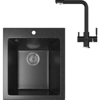 Кухонная мойка и смеситель Mixline ML-GM14 черная 308