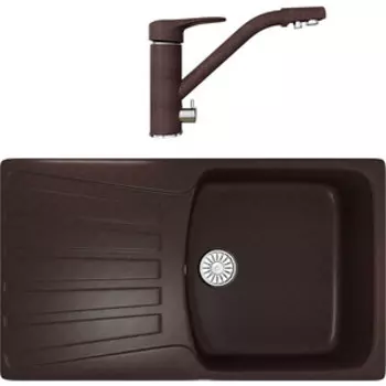 Кухонная мойка и смеситель Mixline ML-GM20 80х50 с крылом, шоколад 345 (4660105233244, 4660105234128)