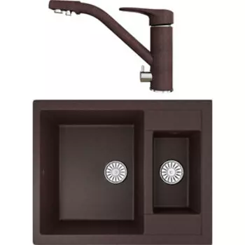 Кухонная мойка и смеситель Mixline ML-GM21 60х50 с малой чашей, шоколад 345 (4660105233251, 4660105234128)