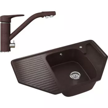 Кухонная мойка и смеситель Mixline ML-GM24 80х50 с крылом, шоколад 345 (4660105233312, 4660105234128)