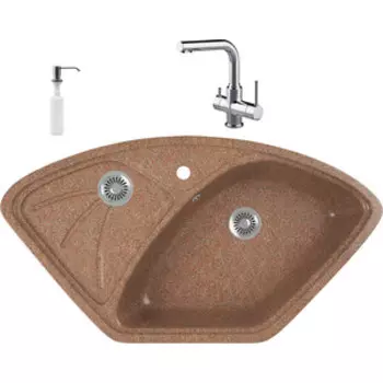 Кухонная мойка и смеситель GreenStone GRS-10E-307 Lemark Comfort LM3061C с сифоном и дозатором, терракот