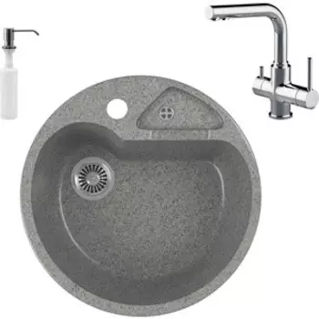 Кухонная мойка и смеситель GreenStone GRS-08K-309 Lemark Comfort LM3061C с сифоном и дозатором, темно-серая