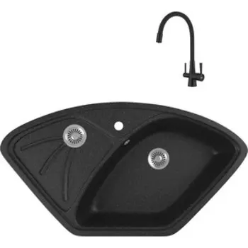 Кухонная мойка и смеситель GreenStone GRS-10E-308 Lemark Comfort LM3075BL с сифоном, черная