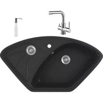 Кухонная мойка и смеситель GreenStone GRS-10E-343 Lemark Comfort LM3061C с сифоном и дозатором, антрацит