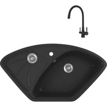 Кухонная мойка и смеситель GreenStone GRS-10E-343 Lemark Comfort LM3075BL с сифоном, антрацит