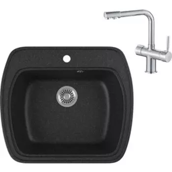 Кухонная мойка и смеситель GreenStone GRS-11-308 Haiba HB70088 с сифоном, черная