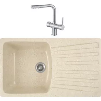 Кухонная мойка и смеситель GreenStone GRS-12-328 Haiba HB70088 с сифоном, бежевая