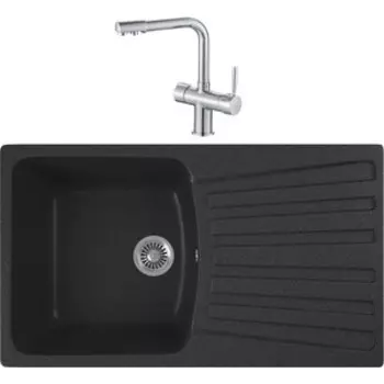 Кухонная мойка и смеситель GreenStone GRS-12-343 Haiba HB70088 с сифоном, антрацит