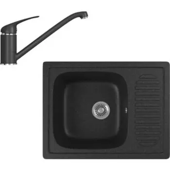 Кухонная мойка и смеситель GreenStone GRS-13-308, GS-001-308 черный