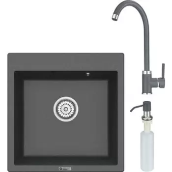 Кухонная мойка и смеситель Point Арбель 51 с дозатором, графит (PN3001GR, PN3101GR, PN3201GR)