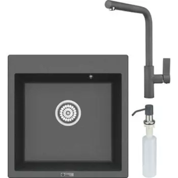 Кухонная мойка и смеситель Point Арбель 51 с дозатором, графит (PN3001GR, PN3102GR, PN3201GR)