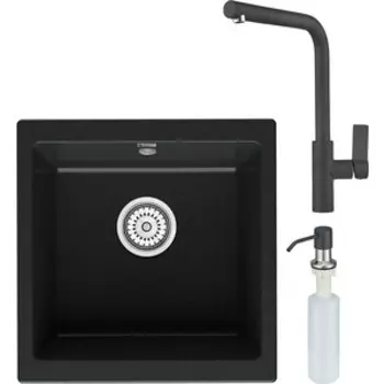 Кухонная мойка и смеситель Point Бату 45 с дозатором, черная (PN3008B, PN3102B, PN3201B)