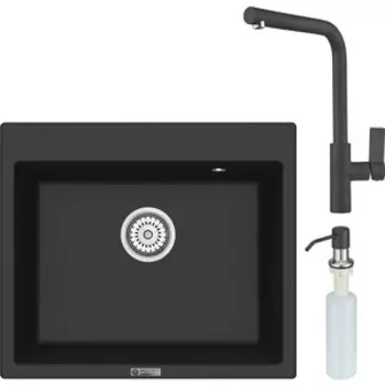 Кухонная мойка и смеситель Point Бинга 60 с дозатором, черная (PN3003B, PN3102B, PN3201B)