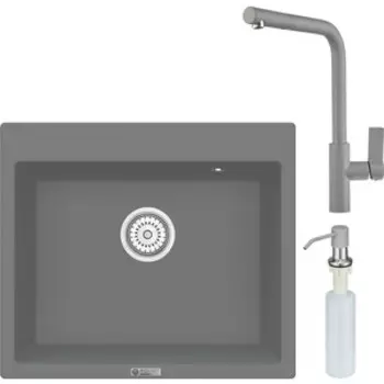 Кухонная мойка и смеситель Point Бинга 60 с дозатором, серая (PN3003AL, PN3102AL, PN3201AL)