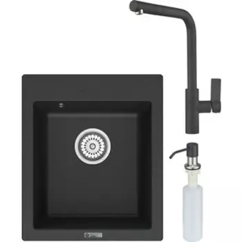 Кухонная мойка и смеситель Point Динара 42 с дозатором, черная (PN3004B, PN3102B, PN3201B)