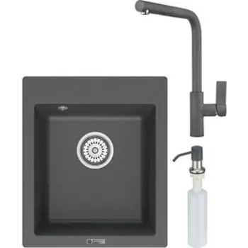 Кухонная мойка и смеситель Point Динара 42 с дозатором, графит (PN3004GR, PN3102GR, PN3201GR)