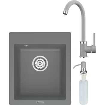 Кухонная мойка и смеситель Point Динара 42 с дозатором, серая (PN3004AL, PN3101AL, PN3201AL)