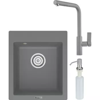 Кухонная мойка и смеситель Point Динара 42 с дозатором, серая (PN3004AL, PN3102AL, PN3201AL)