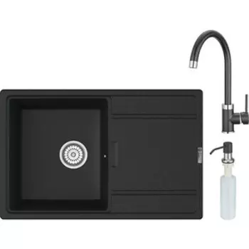 Кухонная мойка и смеситель Point Лаура 78 с дозатором, черная (PN3005B, PN3101B, PN3201B)