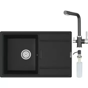 Кухонная мойка и смеситель Point Лаура 78 с дозатором, черная (PN3005B, PN3103B, PN3201B)