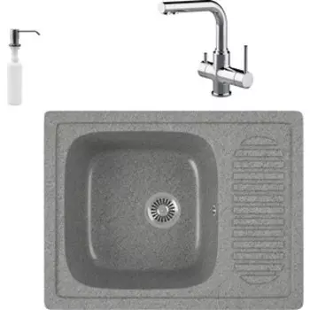 Кухонная мойка и смеситель GreenStone GRS-13-309 Lemark Comfort LM3061C с сифоном и дозатором, темно-серая